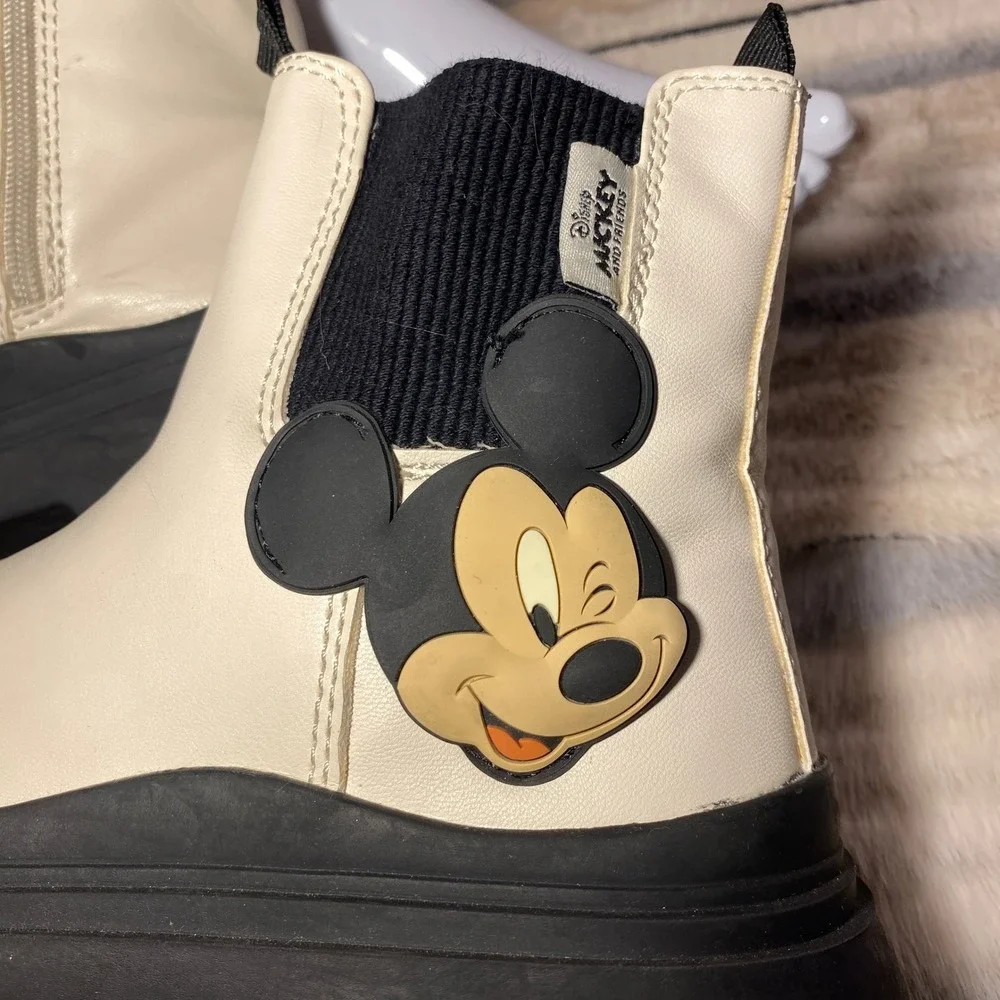 Zara Mickey Mouse Boots Side Zip Platform Lug Sole Size EU‎ 36/US 5.5 Women's